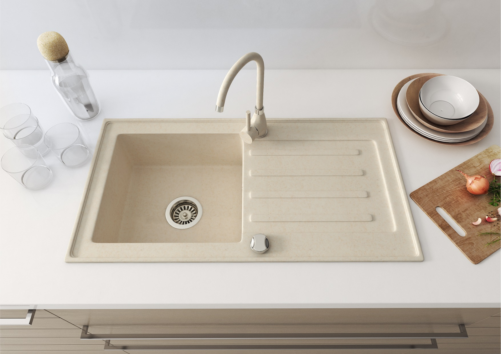Granitspüle 76x44 + Armatur Cado – inkl. Siphon-Set