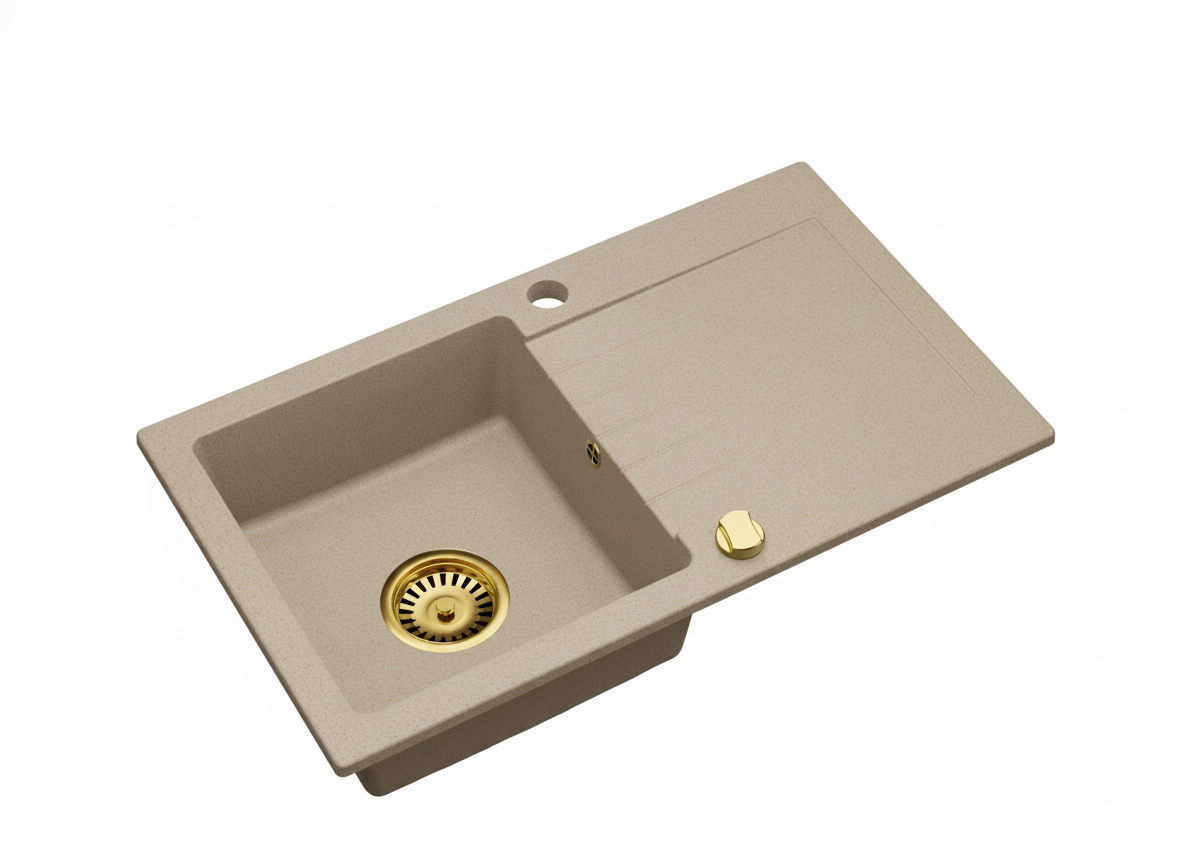 Granitspüle Alisha 75×43,5 cm – Reversible Einbauspüle mit Abtropffläche | Inkl. Siphon-Set | Ohne Armatur