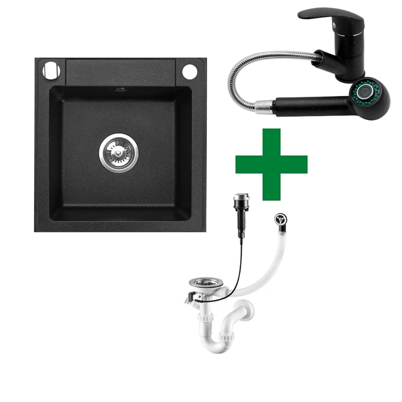 Belmondo Einbau-Granitspüle 44 x 46 cm, inklusive Siphon-Set, Armatur wählbar