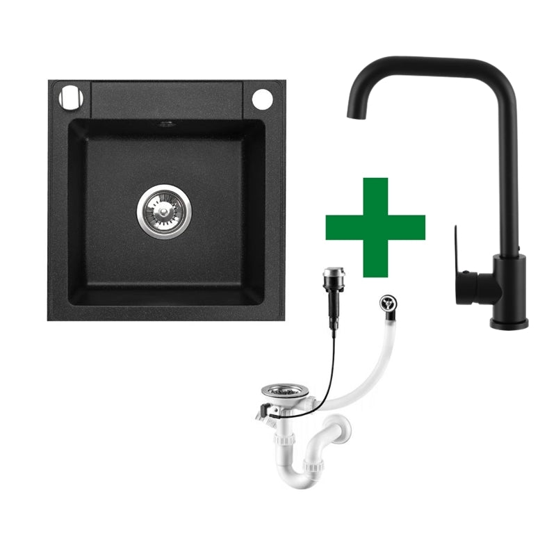 Belmondo Einbau-Granitspüle 44 x 46 cm, inklusive Siphon-Set, Armatur wählbar