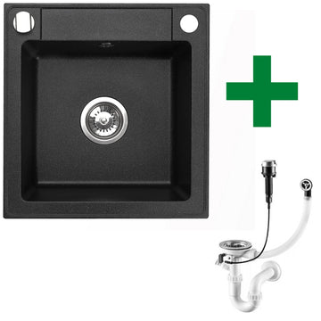 Belmondo Einbau-Granitspüle 44 x 46 cm, inklusive Siphon-Set, Armatur wählbar