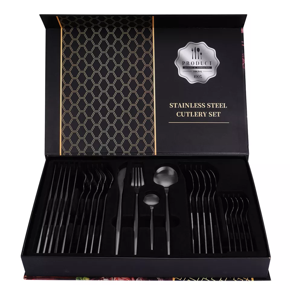 Besteckset_24-teilig_Hochglanzpoliertes_Edelstahlbesteck_fuer_6_Personen_mit_Luxury_Geschenkbox-schwarz