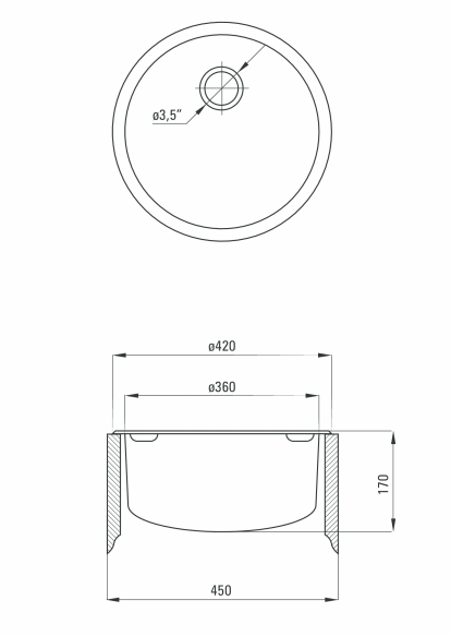 Eingebaute Edelstahlspüle in verschiedenen Größen, inklusive Siphon-Set und Armaturen