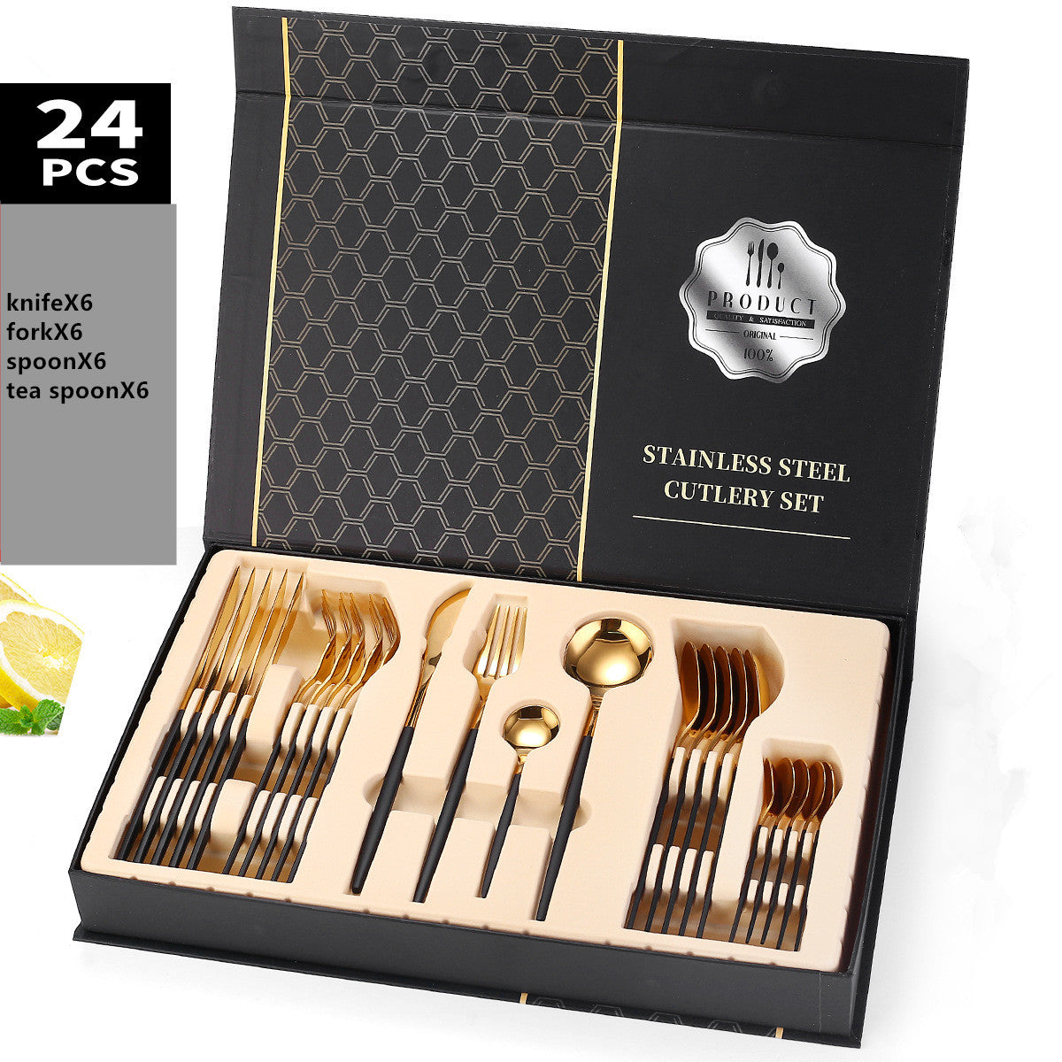 Besteckset_24-teilig_Hochglanzpoliertes_Edelstahlbesteck_fuer_6_Personen_mit_Luxury_Geschenkbox-schwar-gold