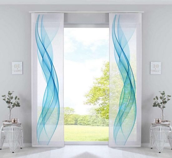 Flächenvorhang 245x60 – Wellenmuster Bunt/Blau/Schwarz