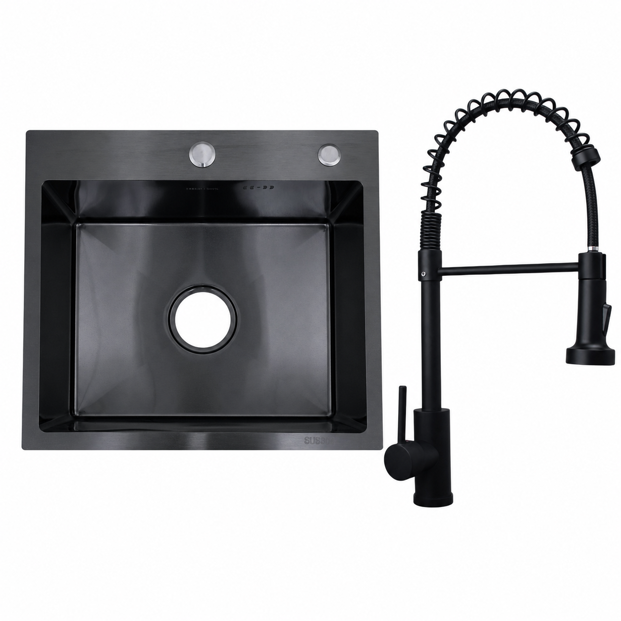 Faizee Home Edelstahlspüle Schwarz SUS304 mit Armatur Auswahl