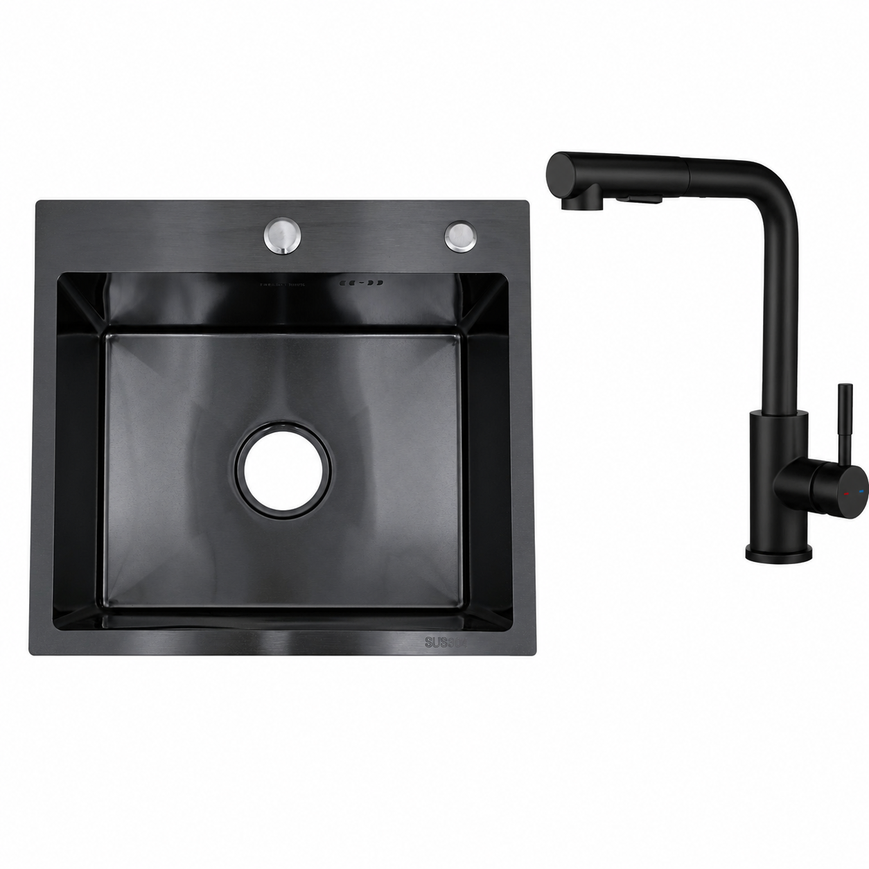 Faizee Home Edelstahlspüle Schwarz SUS304 mit Armatur Auswahl