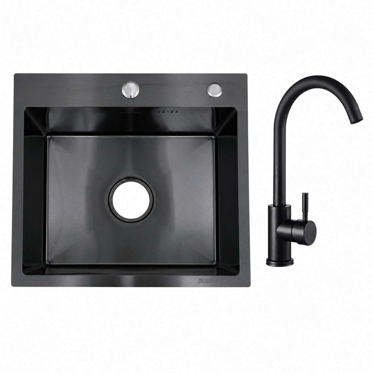 Faizee Home Edelstahlspüle Schwarz SUS304 mit Armatur Auswahl