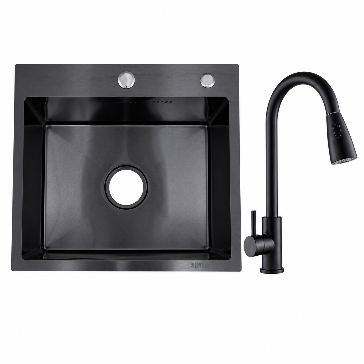 Faizee Home Edelstahlspüle Schwarz SUS304 mit Armatur Auswahl