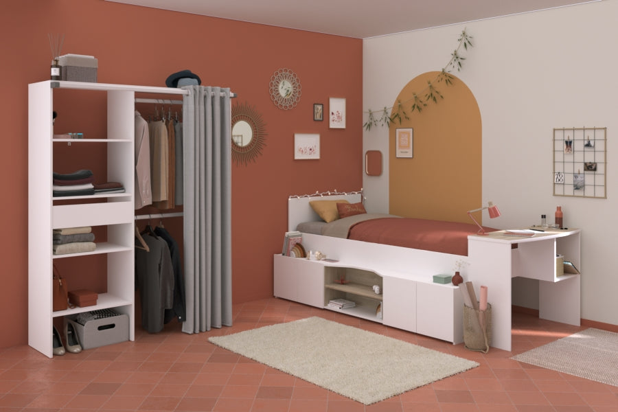 Parisot - Cleo 11 | Kinderzimmer Set – Hochwertiges Stauraumbett 90 x 200 cm mit integriertem Schreibtisch & Kleiderschrank