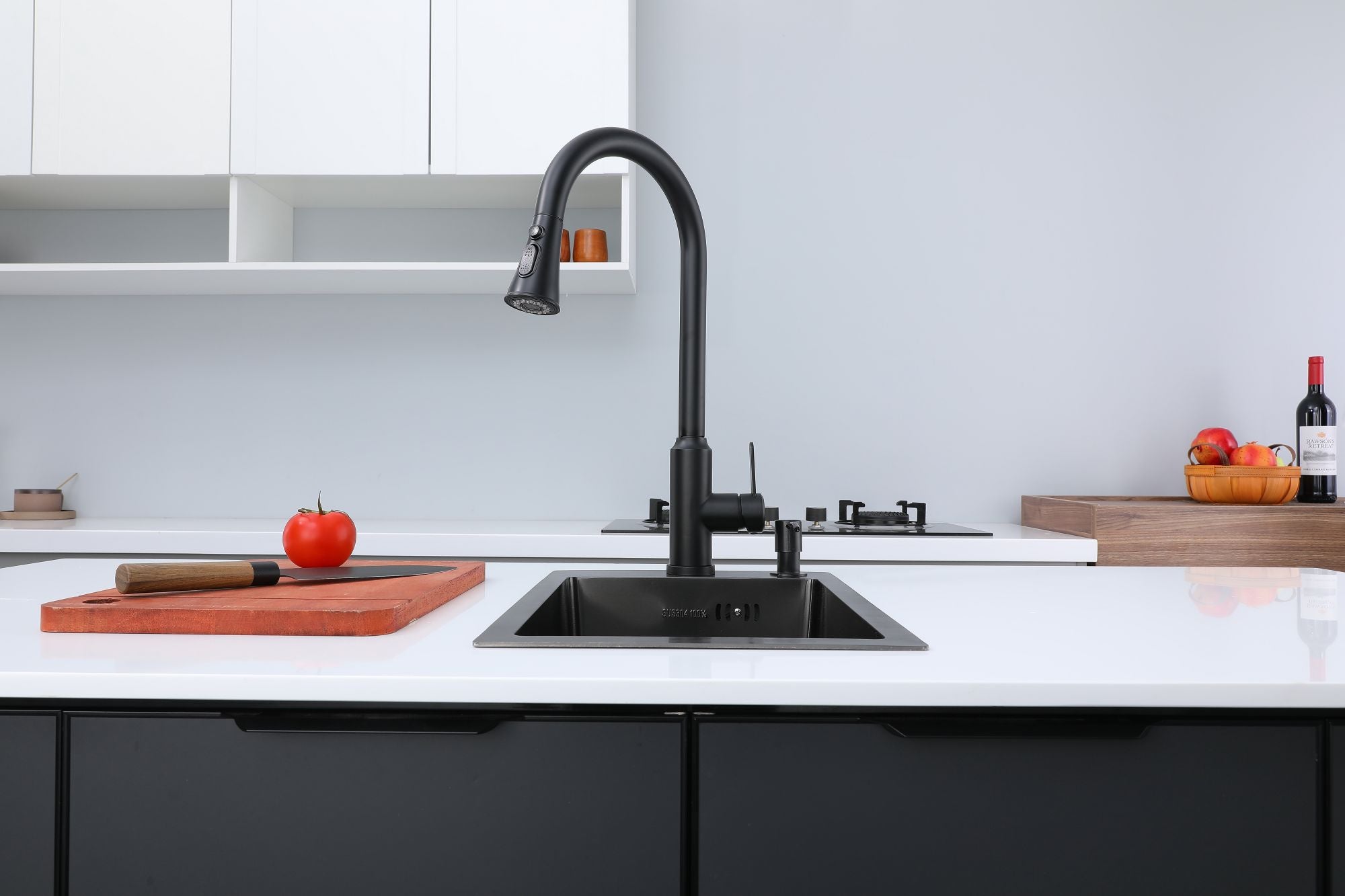 Faizee Home Edelstahlspüle Schwarz SUS304 mit Armatur Auswahl