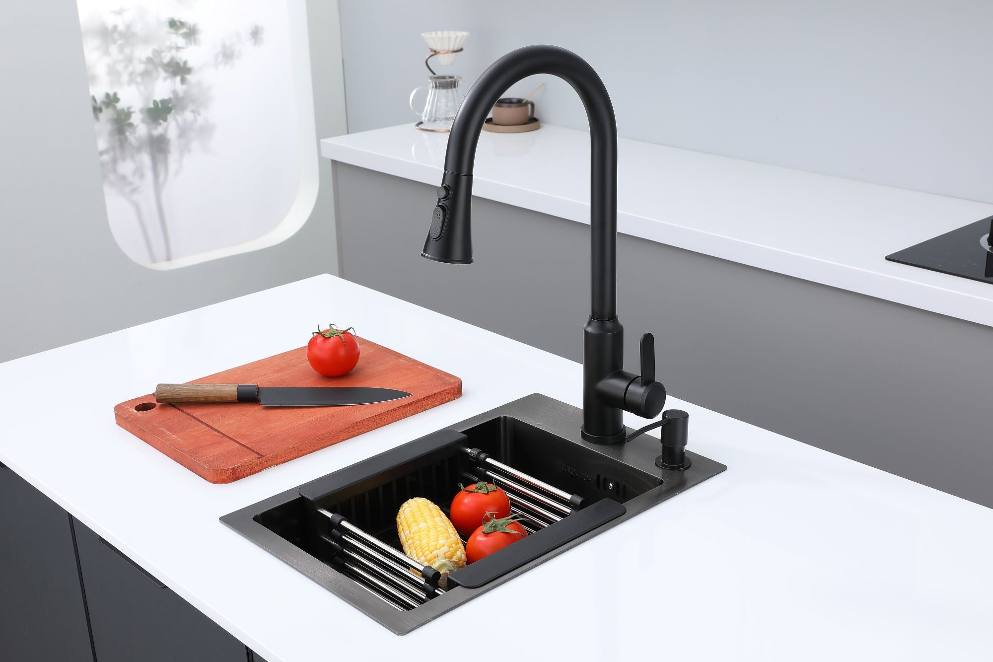 Faizee Home Edelstahlspüle Schwarz SUS304 mit Armatur Auswahl