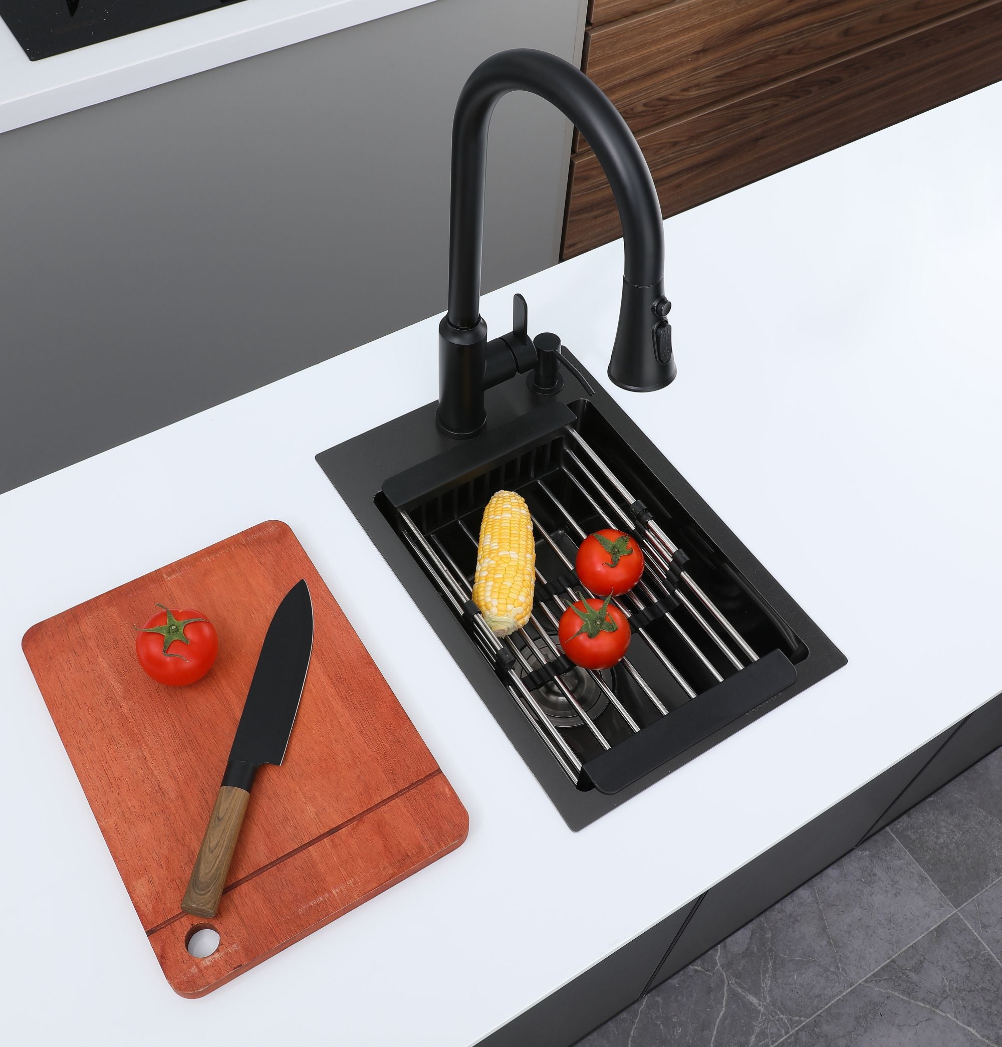 Faizee Home Edelstahlspüle Schwarz SUS304 mit Armatur Auswahl