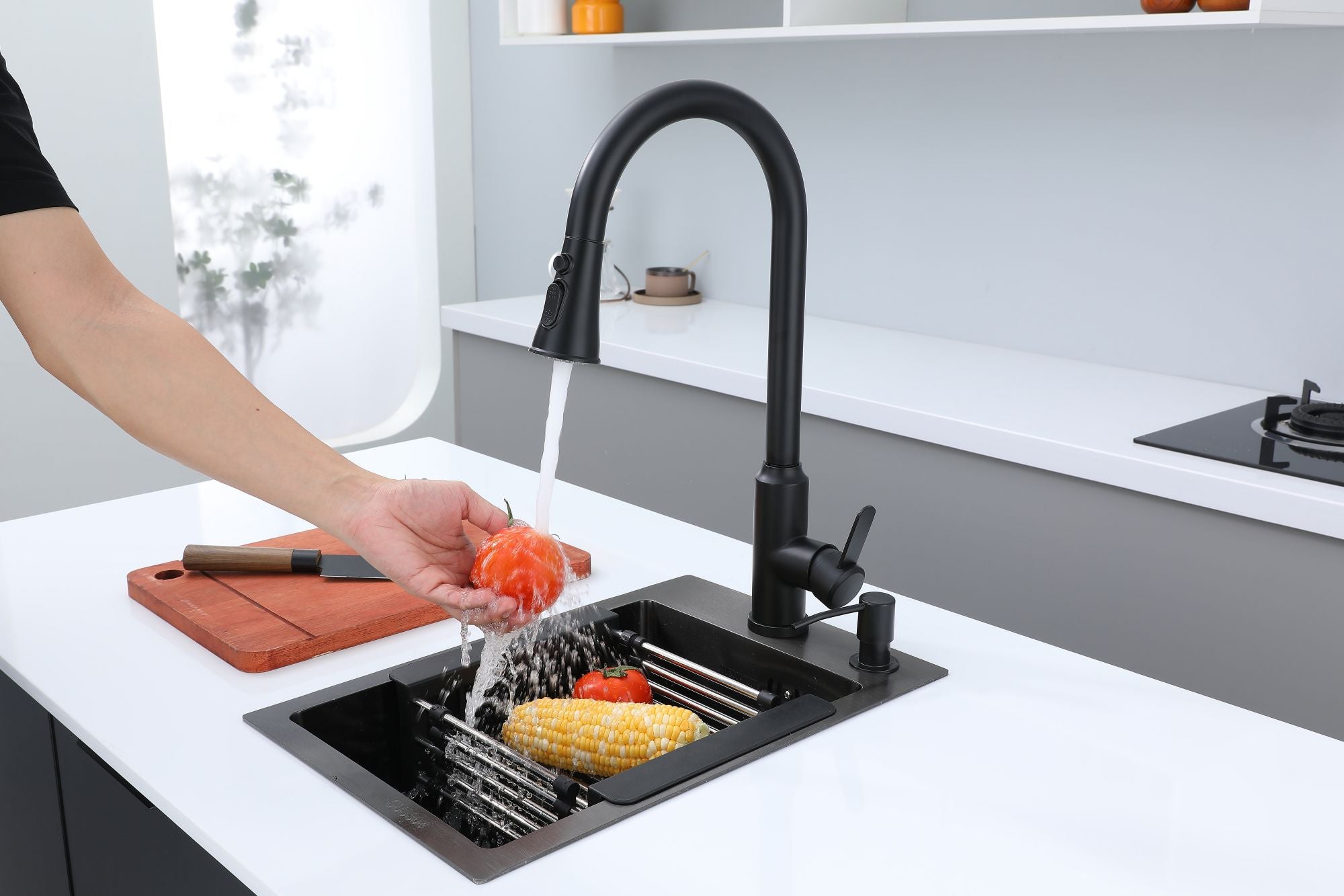 Faizee Home Edelstahlspüle Schwarz SUS304 mit Armatur Auswahl
