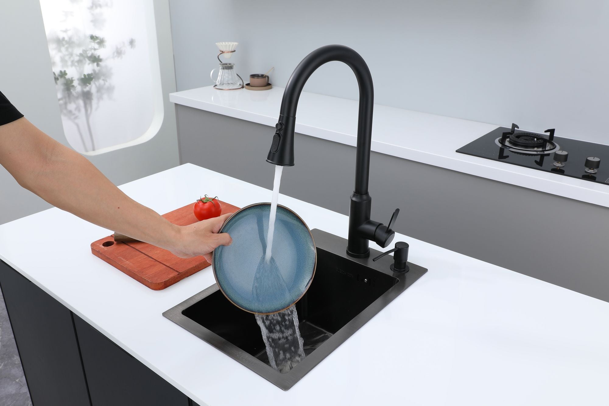 Faizee Home Edelstahlspüle Schwarz SUS304 mit Armatur Auswahl