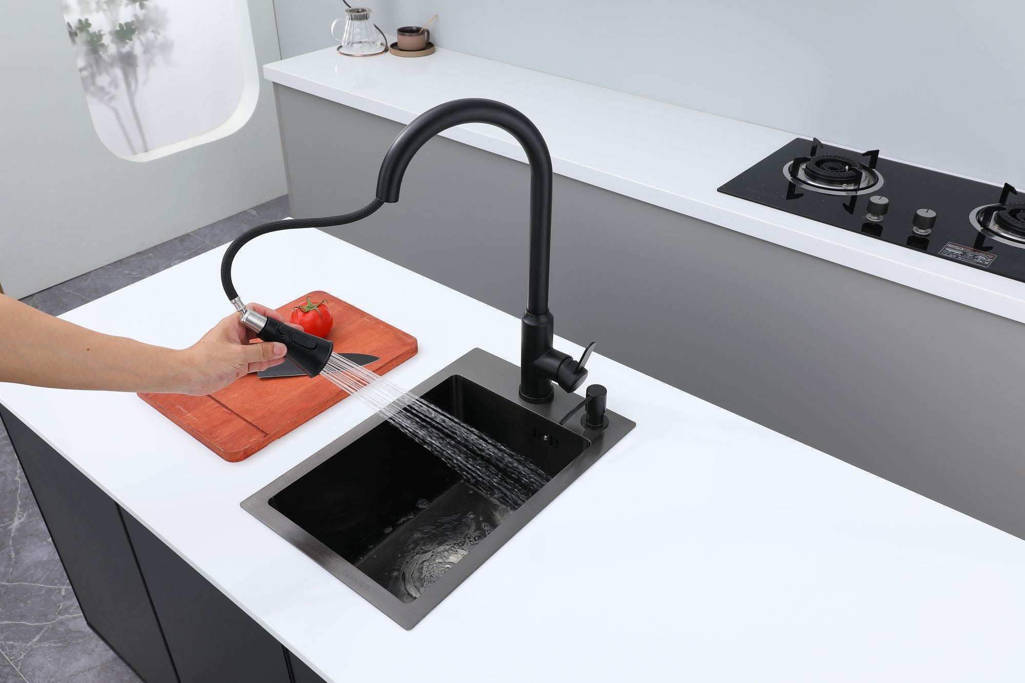 Faizee Home Edelstahlspüle Schwarz SUS304 mit Armatur Auswahl