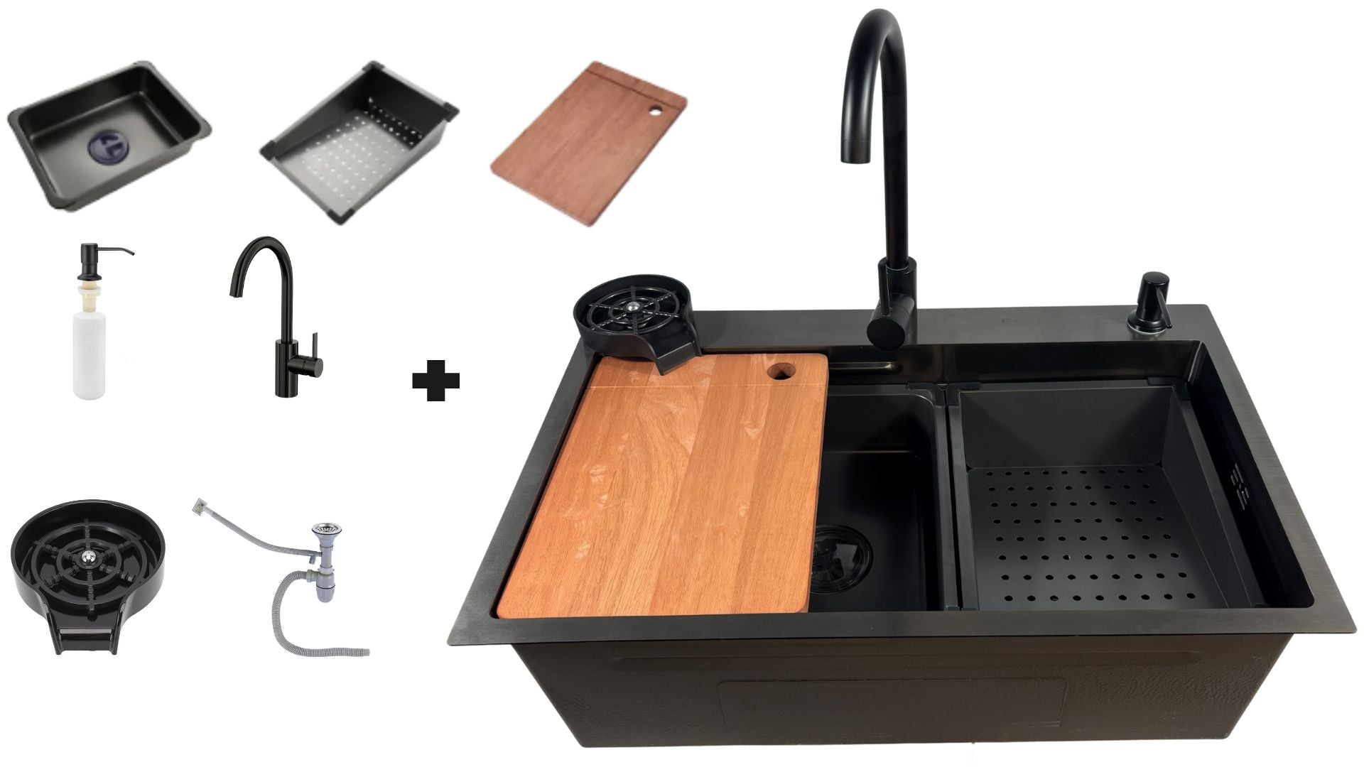 Edelstahlspüle Quantum 75×45 cm – Moderne Nano-beschichtete Küchenspüle mit Arbeitsstation & Zubehör