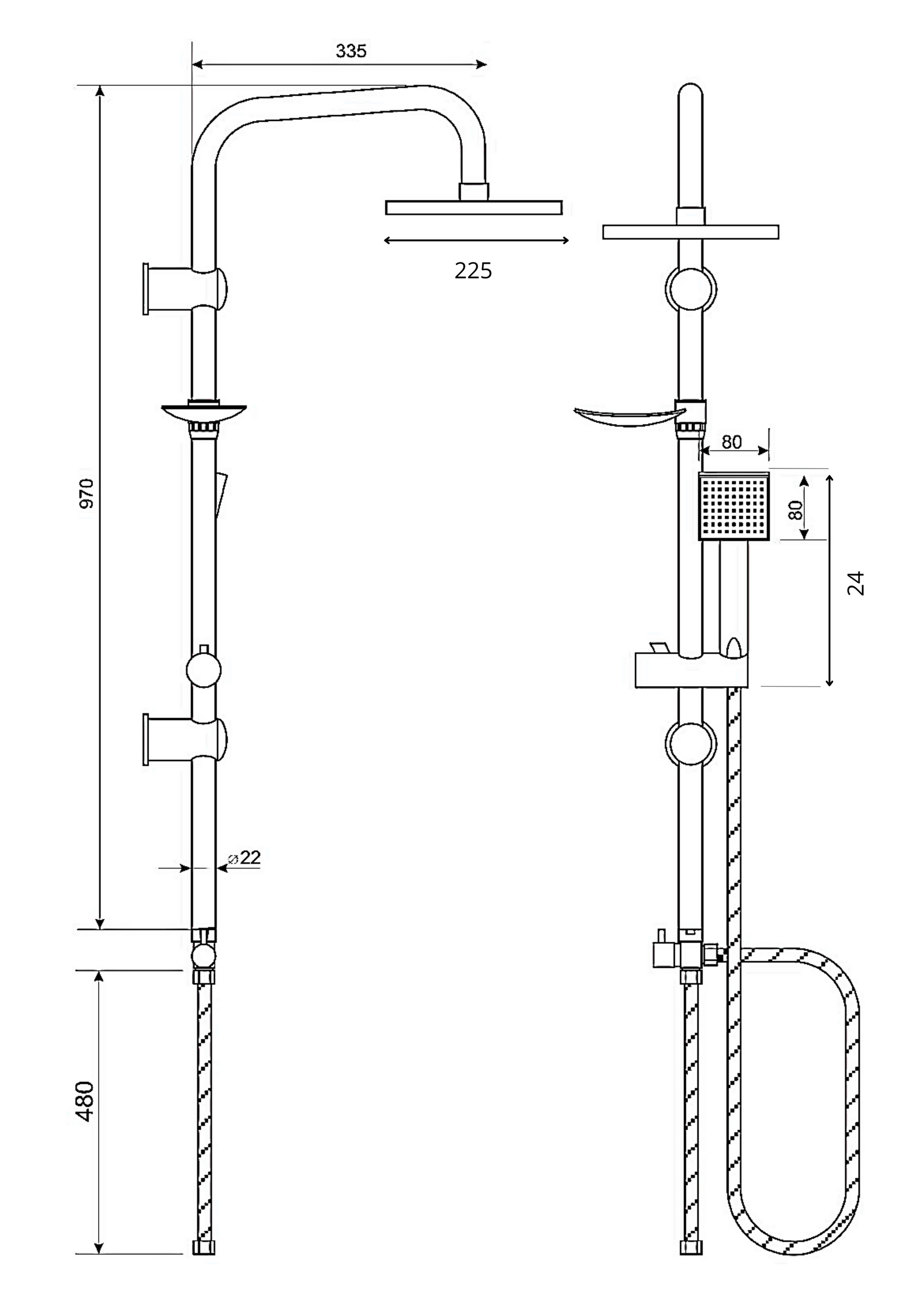 Duschsystem Rund Schwarz, 1500 mm Schlauch