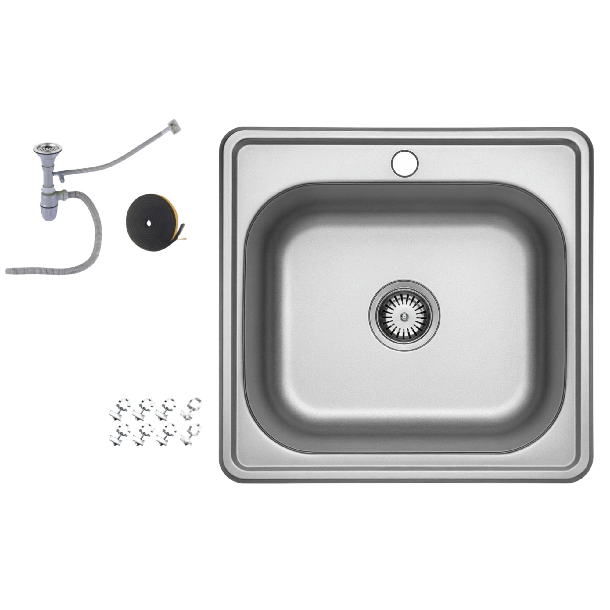 Edelstahlspüle – Robuste Einbauspüle inkl. Siphon-Set (48x48)