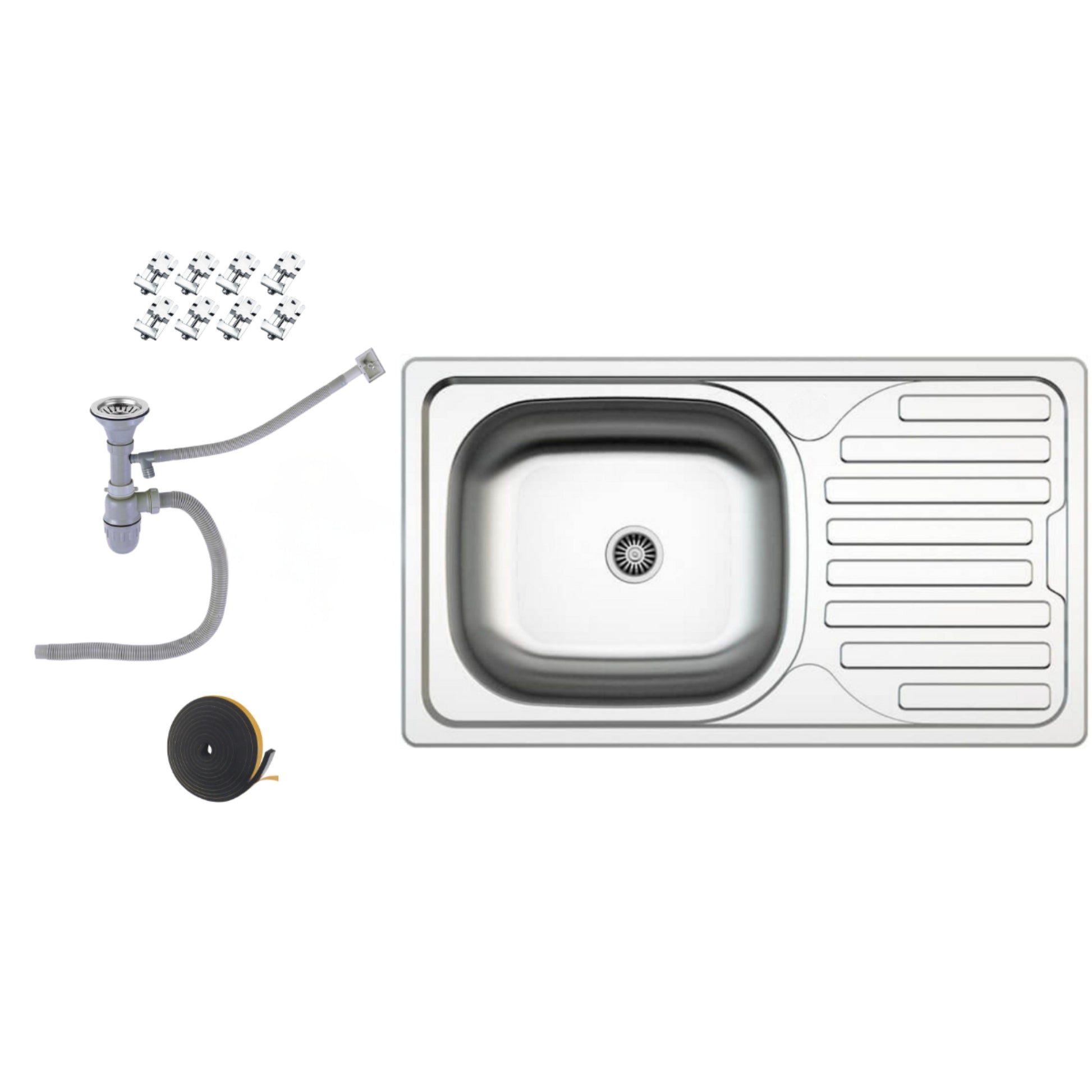 Edelstahl Einbauspüle in der Größe 76 × 43,5 cm mit Abtropffläche