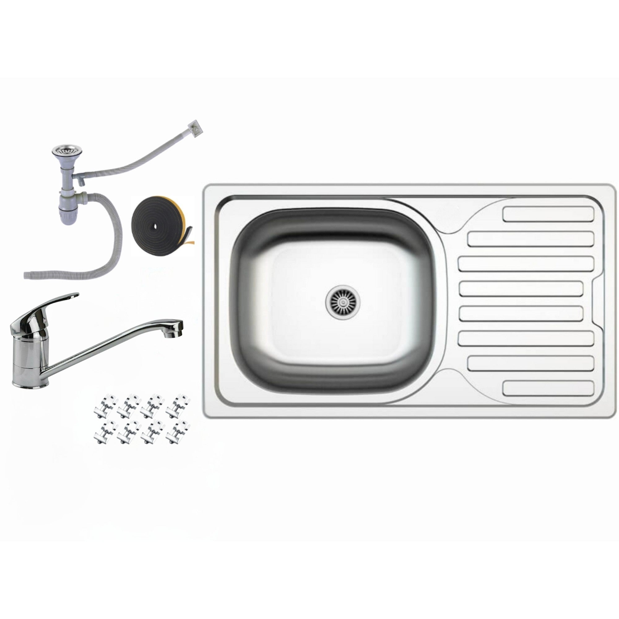 Edelstahl Einbauspüle 76 × 43,5 cm mit Abtropffläche – Küchenspüle wahlweise mit Armatur