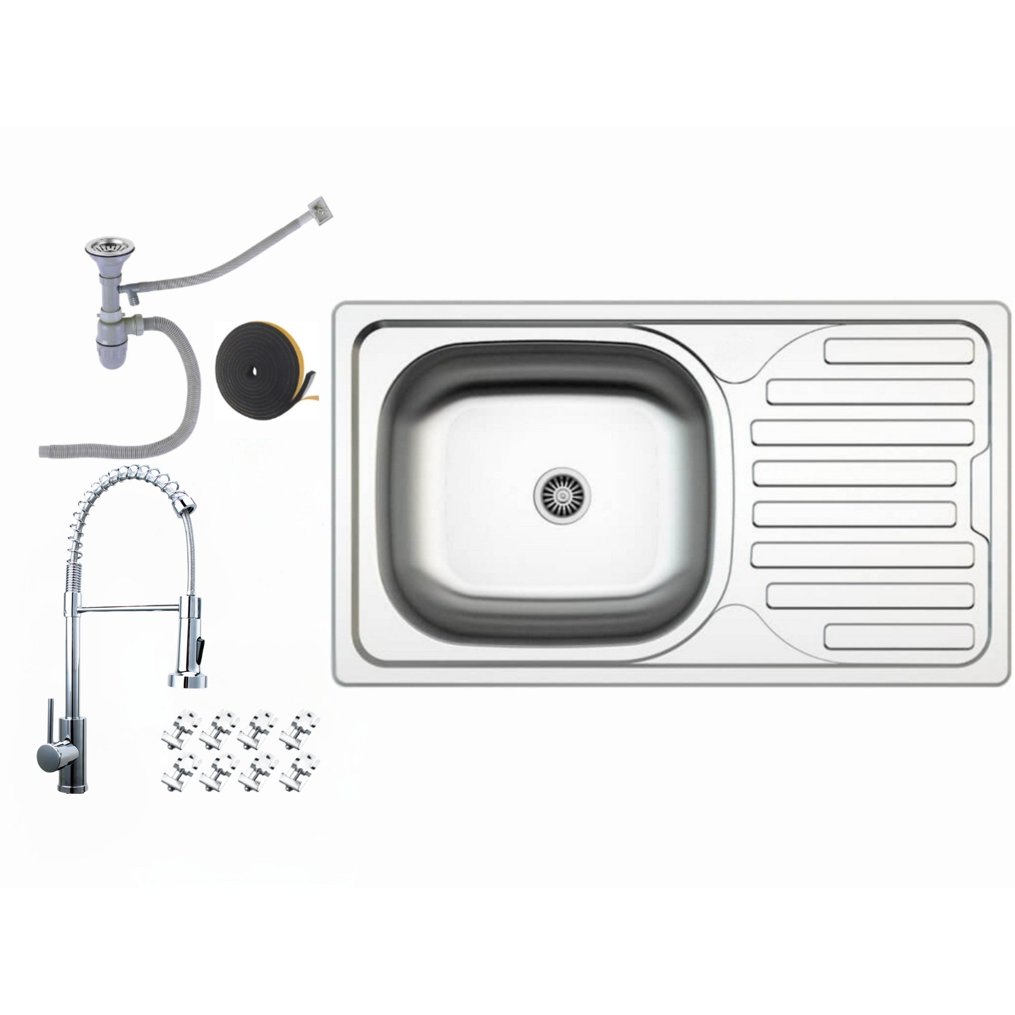 Edelstahl Einbauspüle 76 × 43,5 cm mit Abtropffläche – Küchenspüle wahlweise mit Armatur