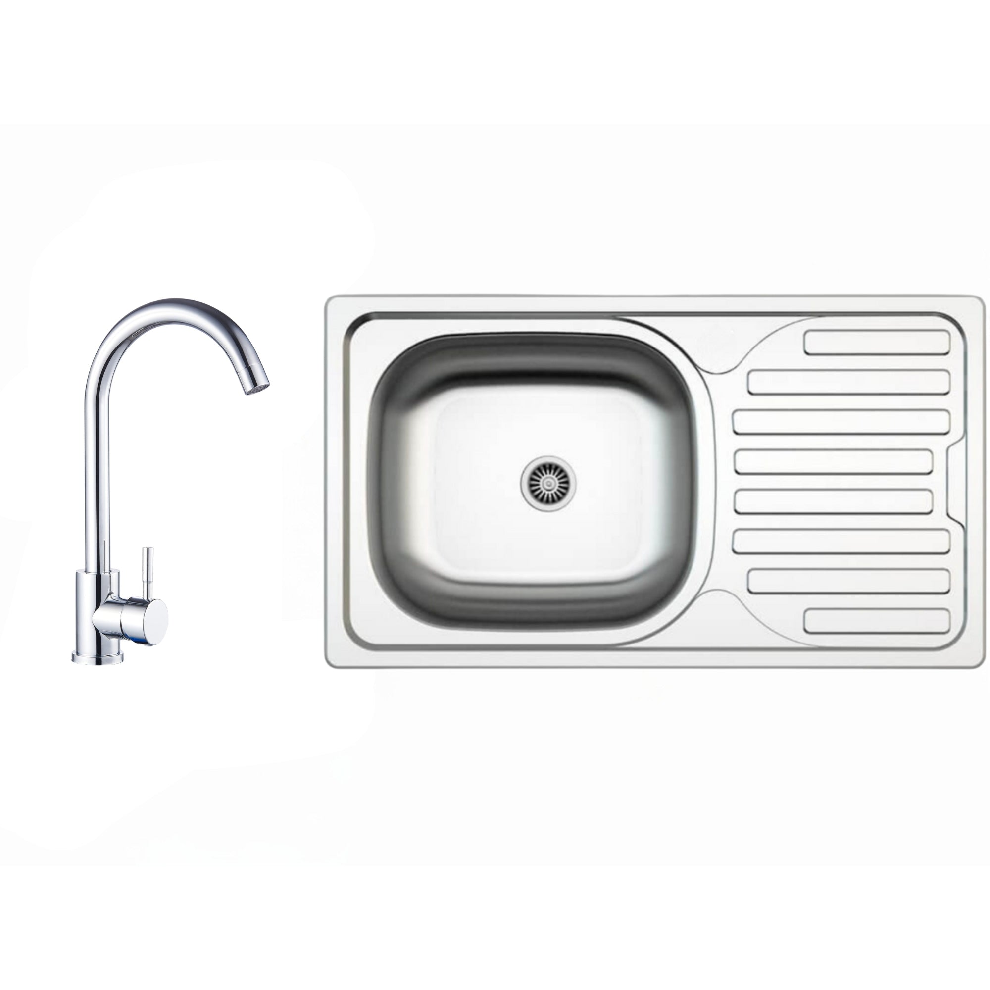 Edelstahl Einbauspüle 76 × 43,5 cm mit Abtropffläche – Küchenspüle wahlweise mit Armatur