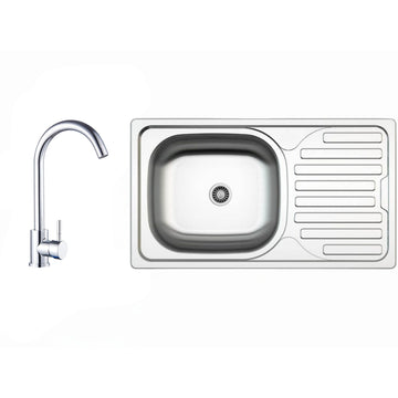 Edelstahl Einbauspüle 76 × 43,5 cm mit Abtropffläche – Küchenspüle wahlweise mit Armatur