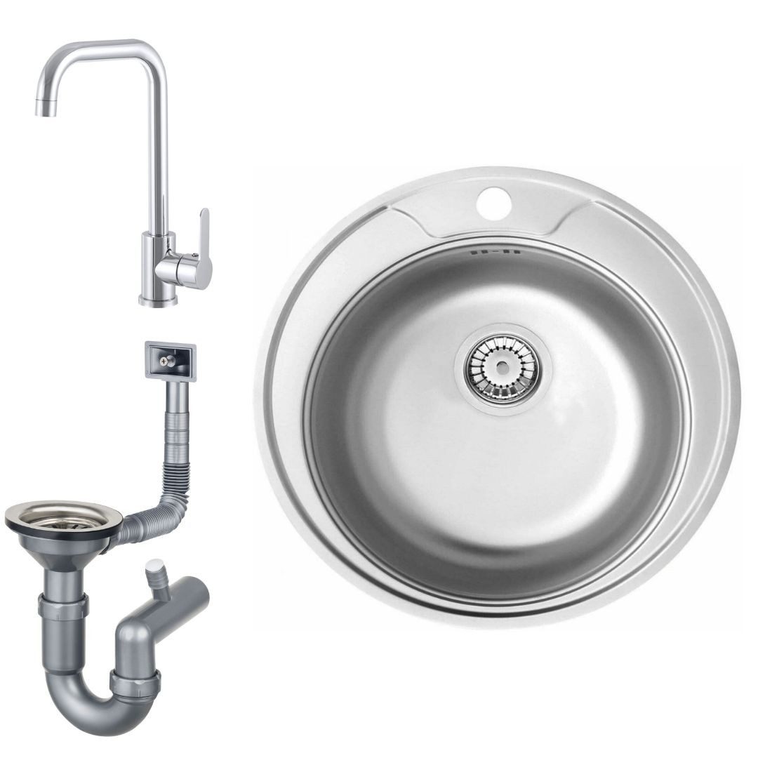 Edelstahlspüle mit Armatur STEEL inklusive Zubehör-Set