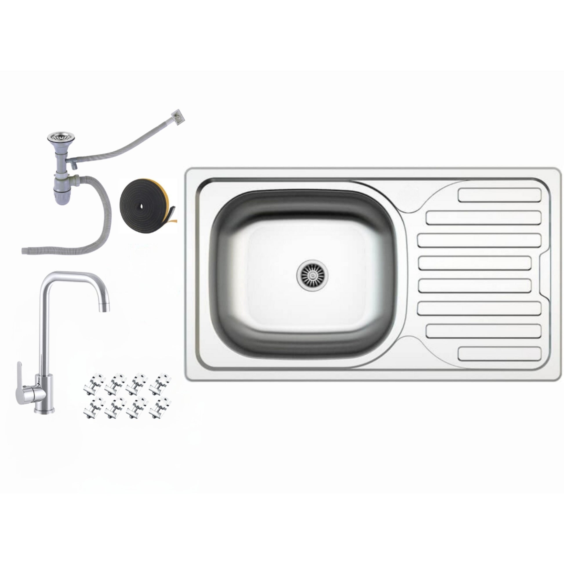 Edelstahlspüle mit Armatur STEEL inklusive Zubehör-Set