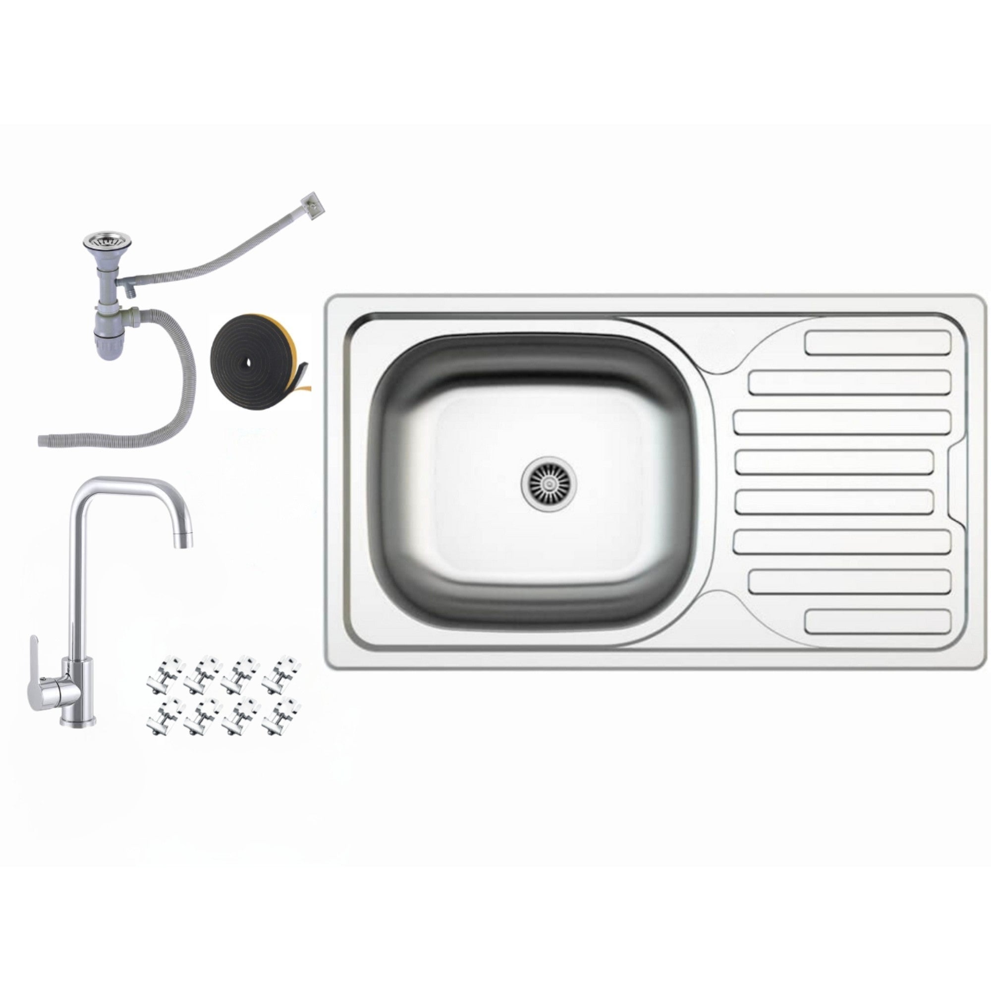 Edelstahlspüle mit Armatur STEEL inklusive Zubehör-Set