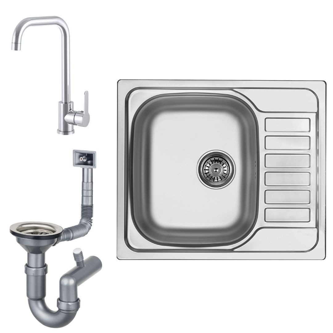 Edelstahlspüle mit Armatur STEEL inklusive Zubehör-Set