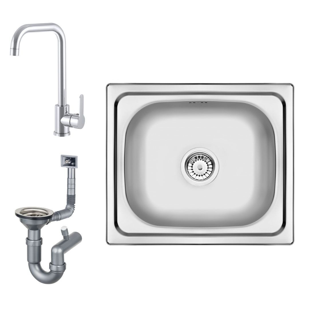 Edelstahlspüle mit Armatur STEEL inklusive Zubehör-Set