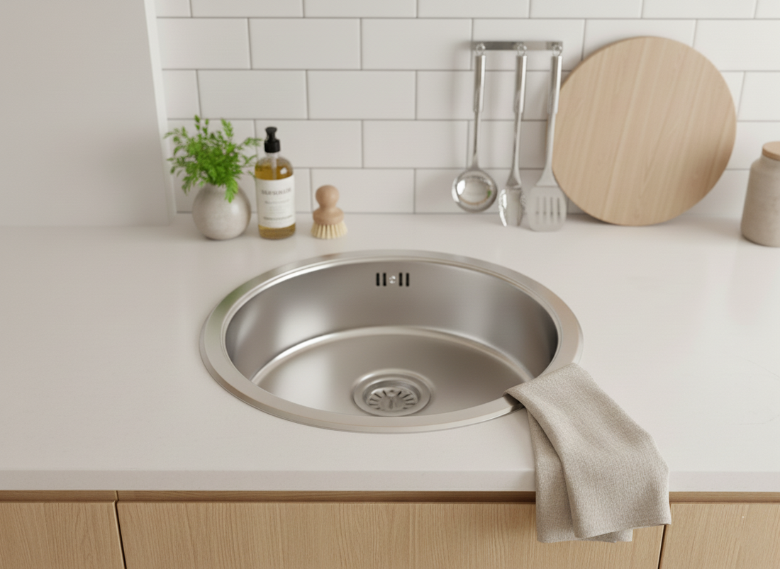 runde Edelstahl Einbauspüle mit Ø 42 cm