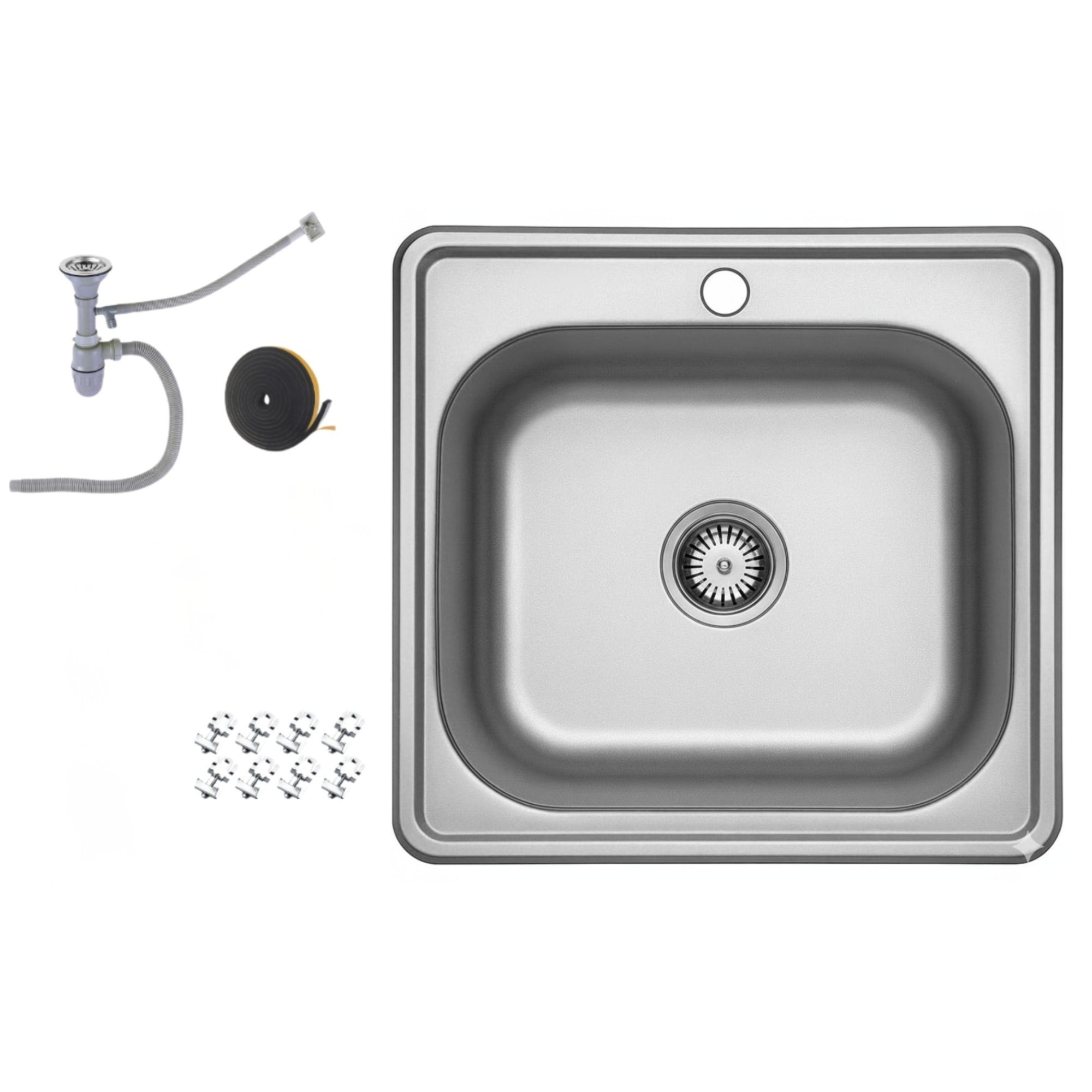 Edelstahlspüle – Robuste Einbauspüle inkl. Siphon-Set (48x48)