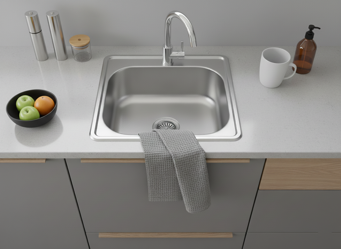 Edelstahlspüle – Robuste Einbauspüle inkl. Siphon-Set (48x48)