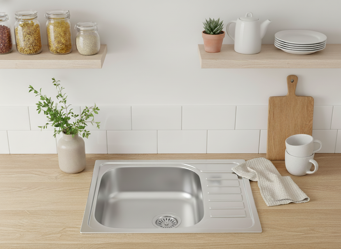 Edelstahl Einbauspüle mit Abtropffläche in der Größe 60 × 50 cm