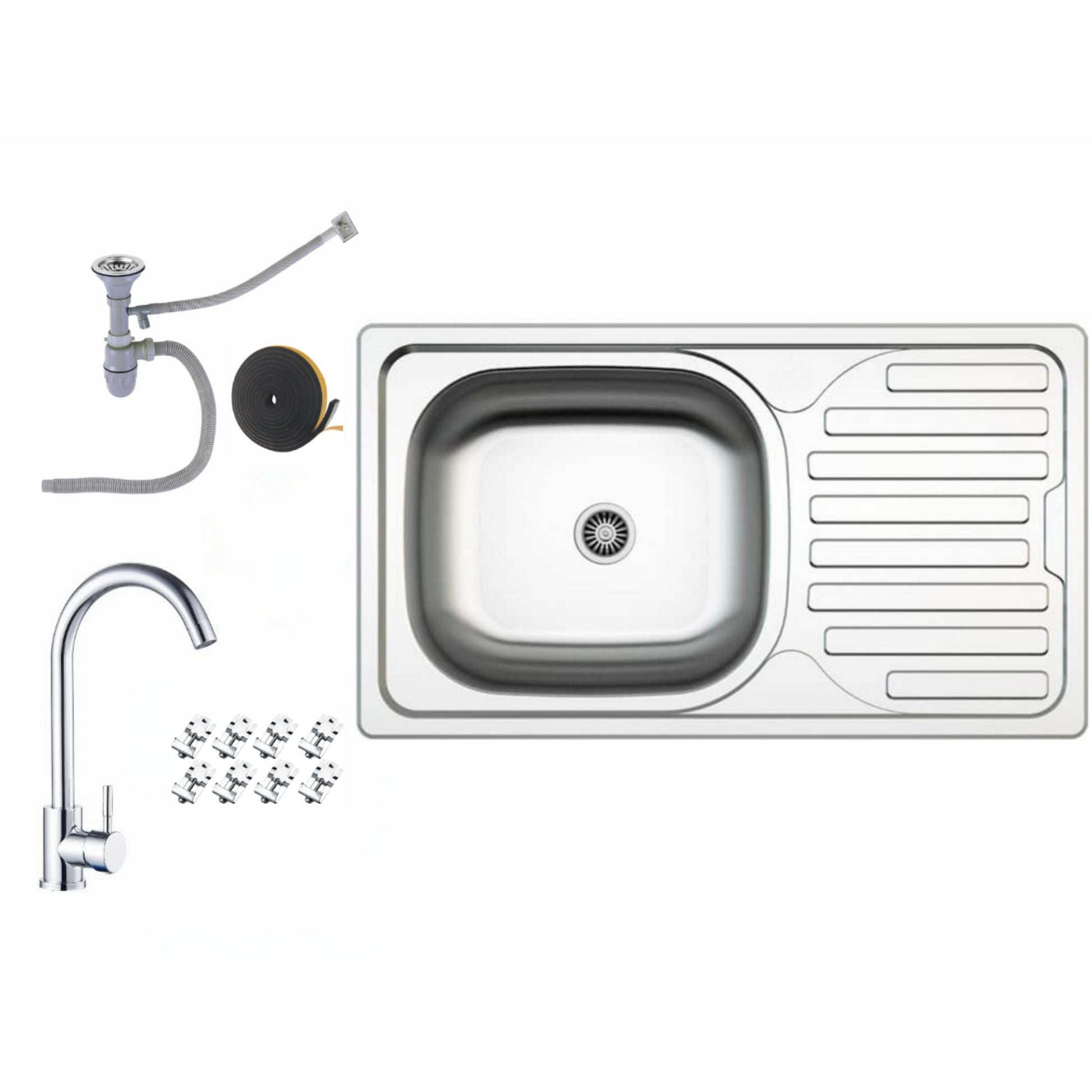 Edelstahl Einbauspüle 76 × 43,5 cm mit Abtropffläche – Küchenspüle wahlweise mit Armatur