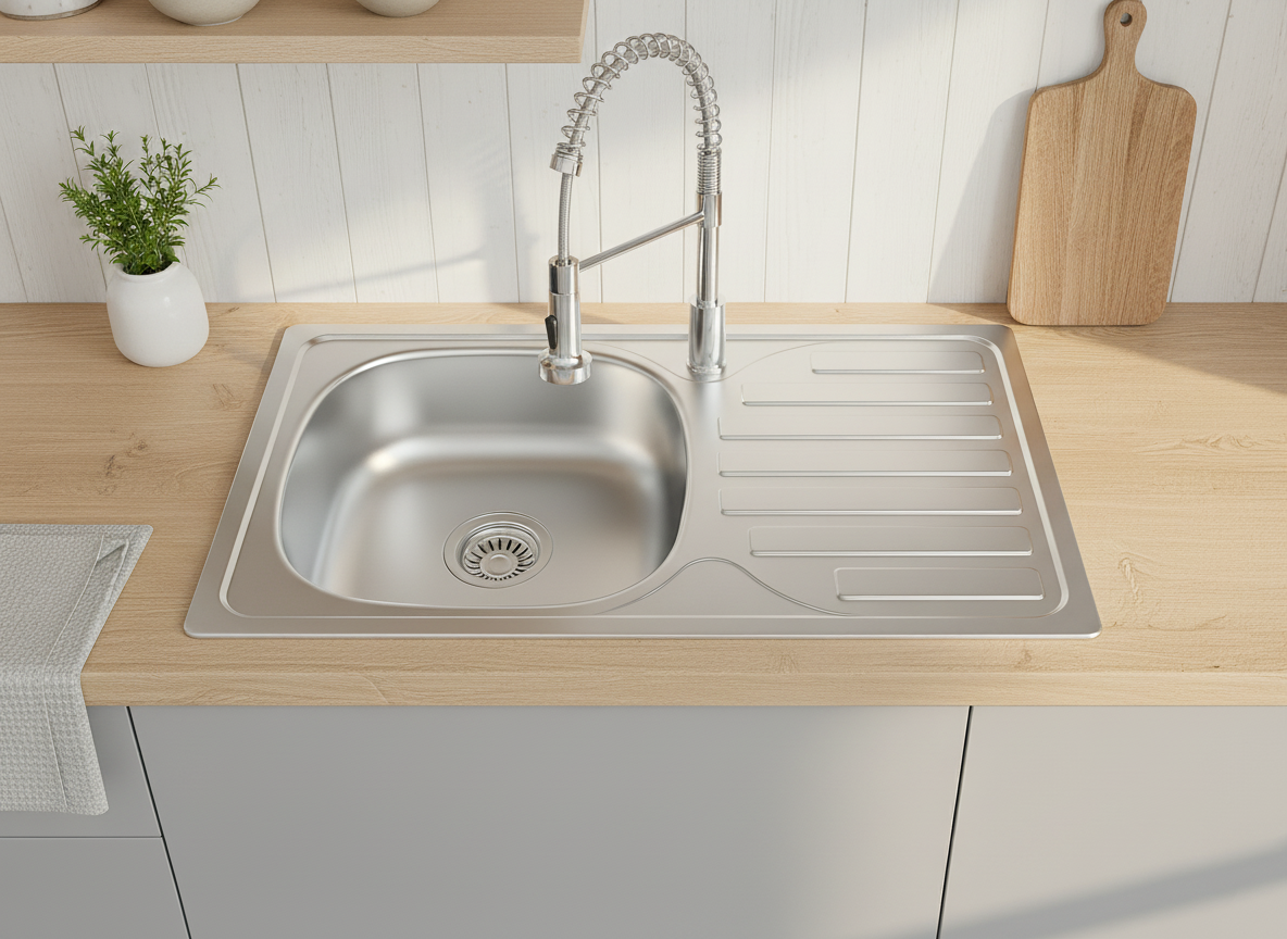 Edelstahl Einbauspüle 76 × 43,5 cm mit Abtropffläche – Küchenspüle wahlweise mit Armatur