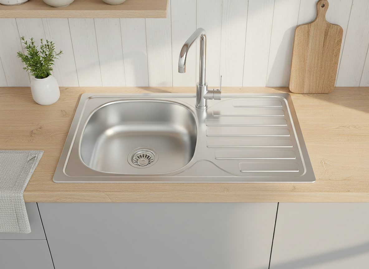 Edelstahl Einbauspüle 76 × 43,5 cm mit Abtropffläche – Küchenspüle wahlweise mit Armatur