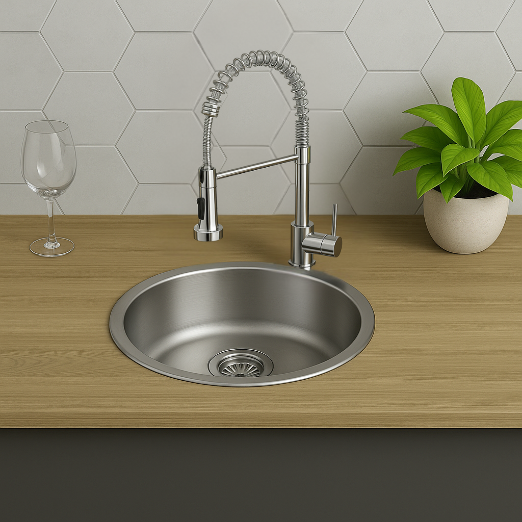 Edelstahlspüle + Armatur Spiral inkl. Siphon-Set_42