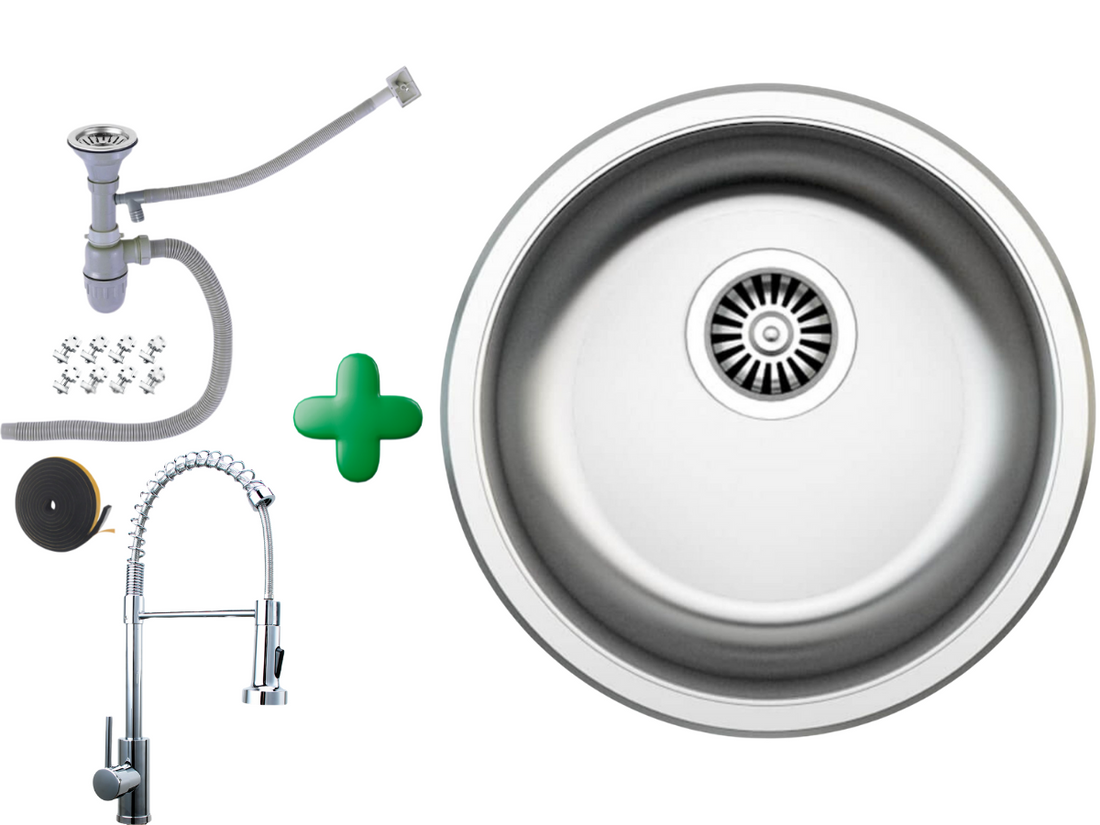 Edelstahlspüle + Armatur Spiral inkl. Siphon-Set_42