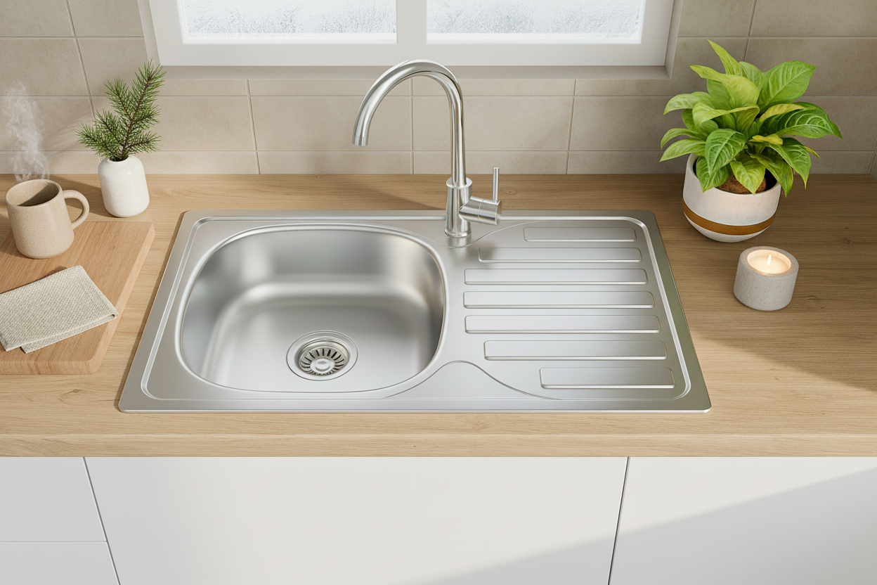 Edelstahl Einbauspüle 76 × 43,5 cm mit Abtropffläche – Küchenspüle wahlweise mit Armatur