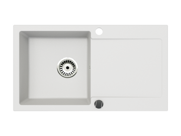 Granitspüle 90x50 cm mit Abtropffläche – Element Einbauspüle beidseitig montierbar, inkl. Siphon