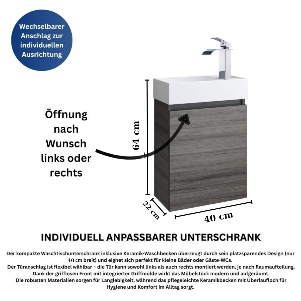 Faizee Home Badmöbel Set – Waschbeckenunterschrank mit Keramik Waschbecken, Spiegel & Armatur – Kompakter Badezimmerschrank Badschrank für Gäste WC & kleine Bäder