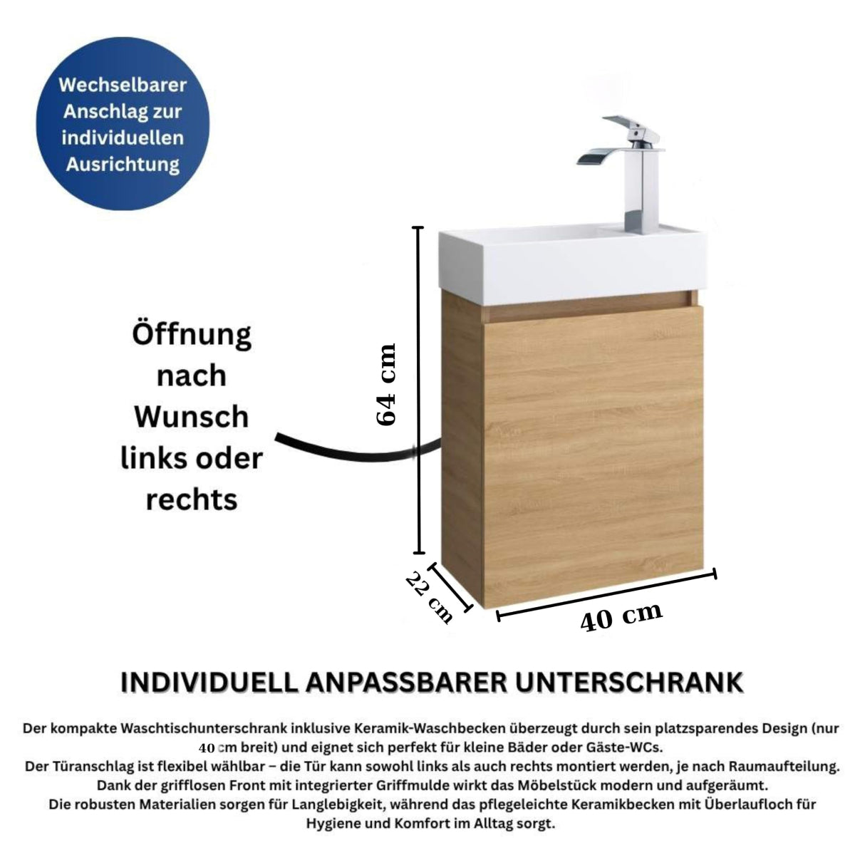 Faizee Home Badmöbel Set – Waschbeckenunterschrank mit Keramik Waschbecken, Spiegel & Armatur – Kompakter Badezimmerschrank Badschrank für Gäste WC & kleine Bäder