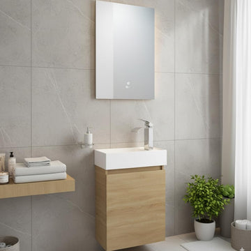 Faizee Home Badmöbel Set – Waschbeckenunterschrank mit Keramik Waschbecken, Spiegel & Armatur – Kompakter Badezimmerschrank Badschrank für Gäste WC & kleine Bäder