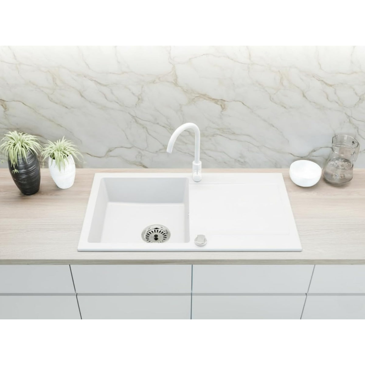 Faizee_Home_Granit_Einbauspuele_90x50_cm_Spuelbecken_mit_Abtropfflaeche-Kuechenspuele_inkl._Armatur_Siphon-Set_Kratzfest_hitzebestaendig_fuer_45_cm_Unterschraenke