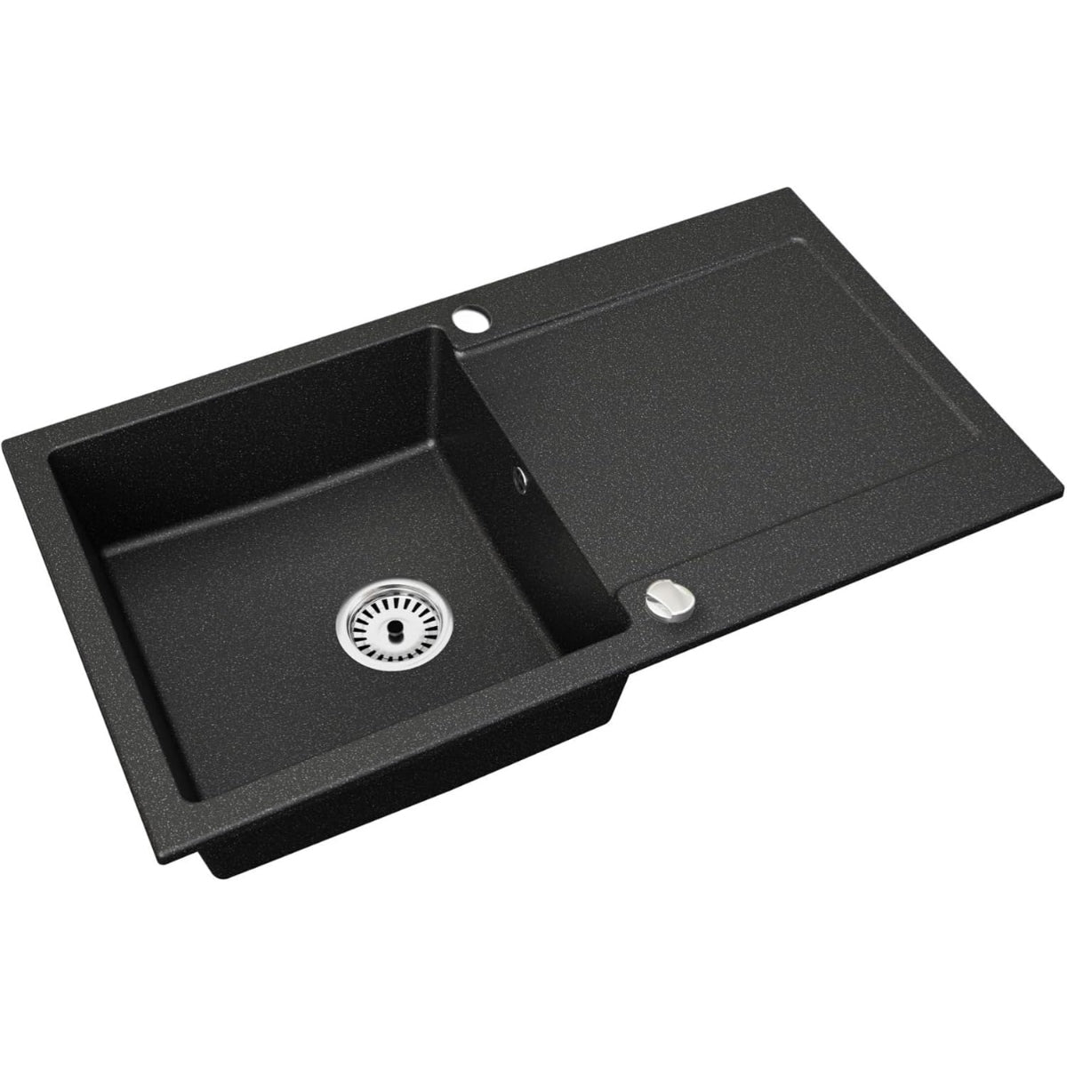 Faizee_Home_Granit_Einbauspuele_90x50_cm_Spuelbecken_mit_Abtropfflaeche-Kuechenspuele_inkl._Armatur_Siphon-Set_Kratzfest_hitzebestaendig_fuer_45_cm_Unterschraenke_schwarz