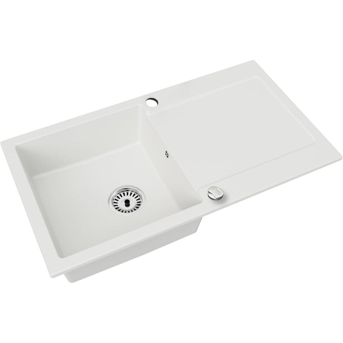 Faizee_Home_Granit_Einbauspuele_90x50_cm_Spuelbecken_mit_Abtropfflaeche-Kuechenspuele_inkl._Armatur_Siphon-Set_Kratzfest_hitzebestaendig_fuer_45_cm_Unterschraenke_weiss